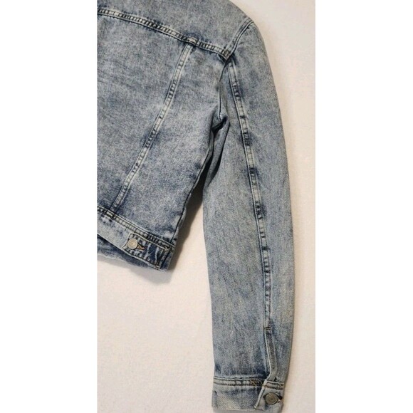 Free People Rumors Acid Washed Indigo Denim Jean Trucker Jacket Medium - Picture 8 of 15